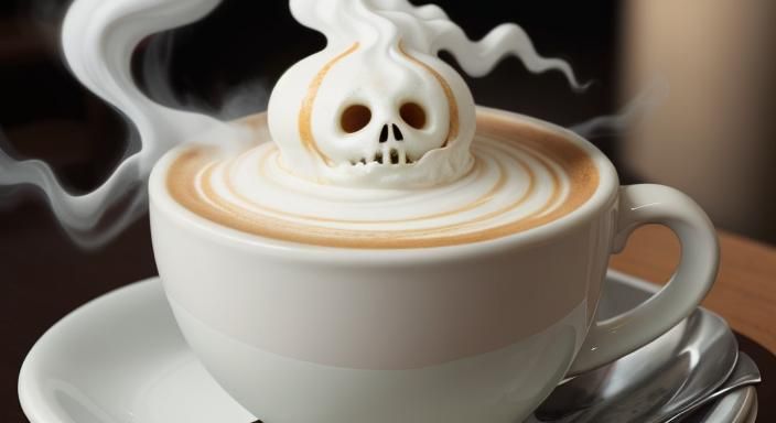Ghostly Latte Art in Coffee Shop Setting