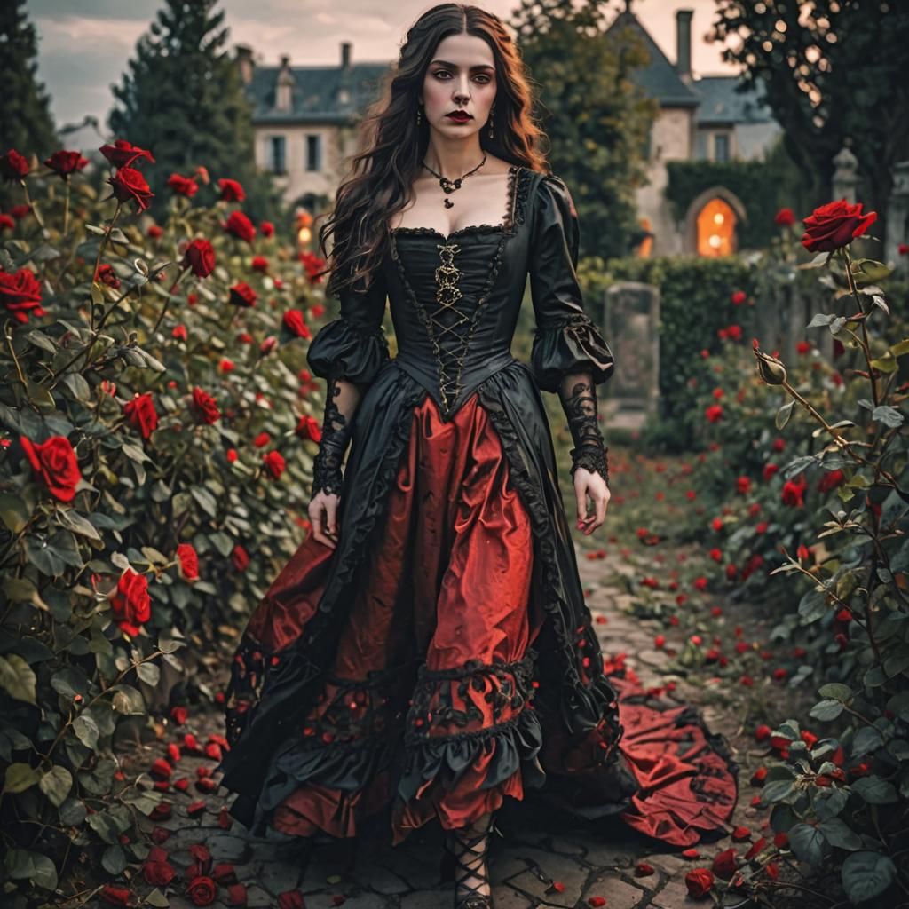 Noble Woman in Red and Black Dress, 17th Century