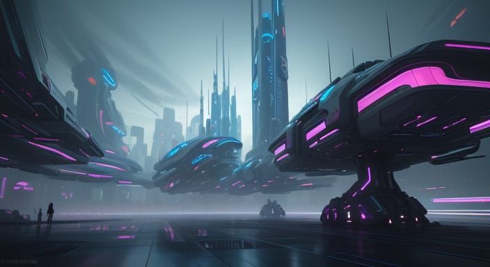 Surreal Futuristic Cityscape with Flying Vehicles