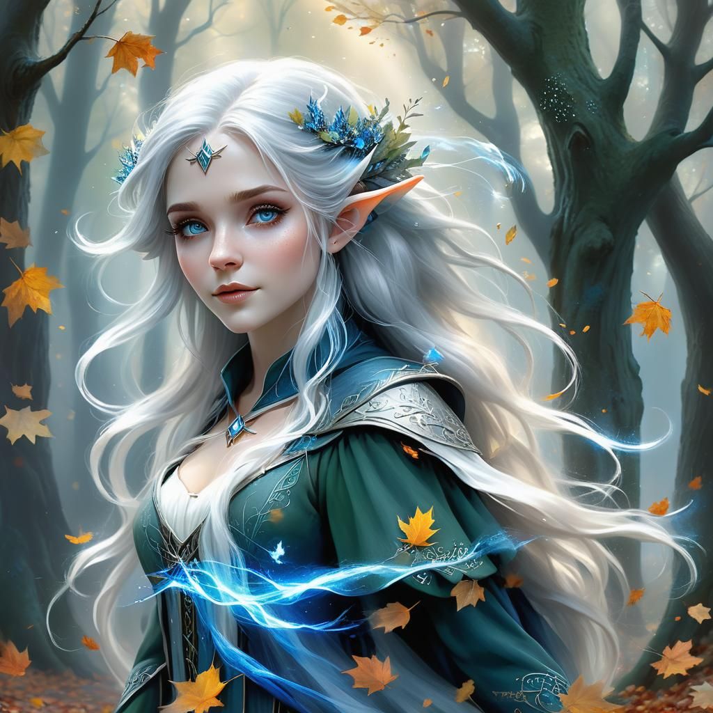 Ethereal Elf Portrait in Autumn Landscape