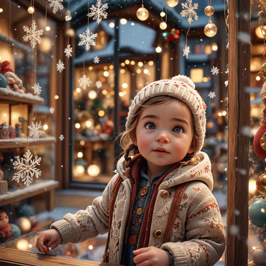 Pixar-Style Baby Girl's Christmas Window Dream
