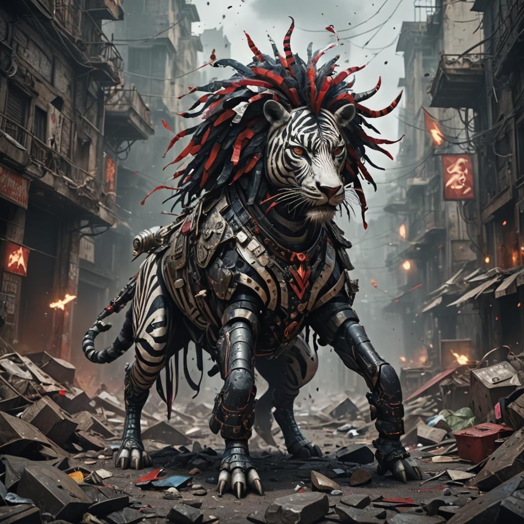 Zebra in Trash Polka Style, Detailed Matte Painting