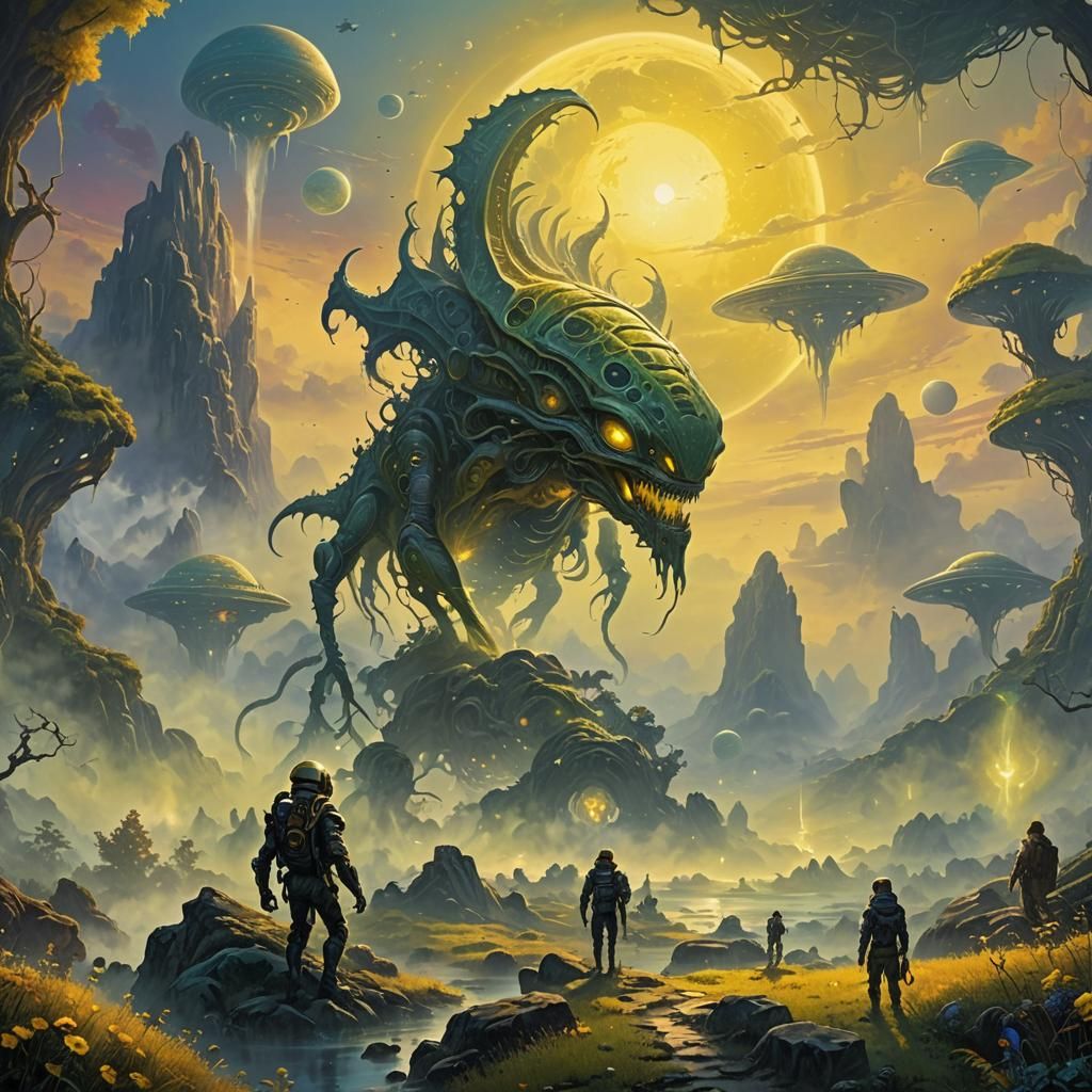 Ethereal Alien World with Yellow Sun, Fantasy Art