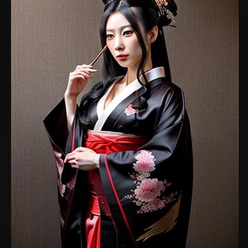 Yakuza Geisha with Flowing Black Hair