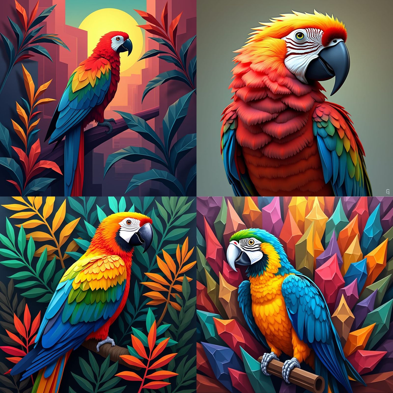 Angular Cubist Parrot in Geometric Fauvism