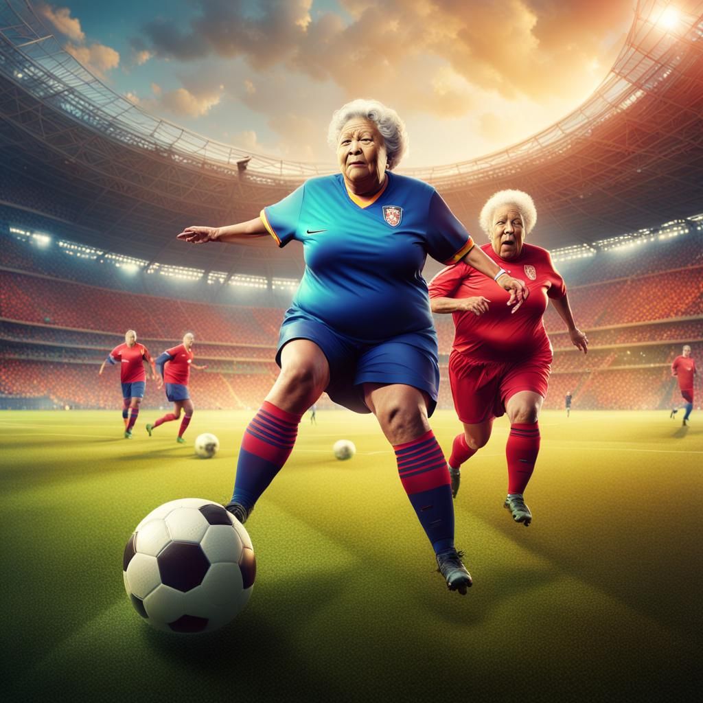 Older Women's Soccer Game in Vivid Colors