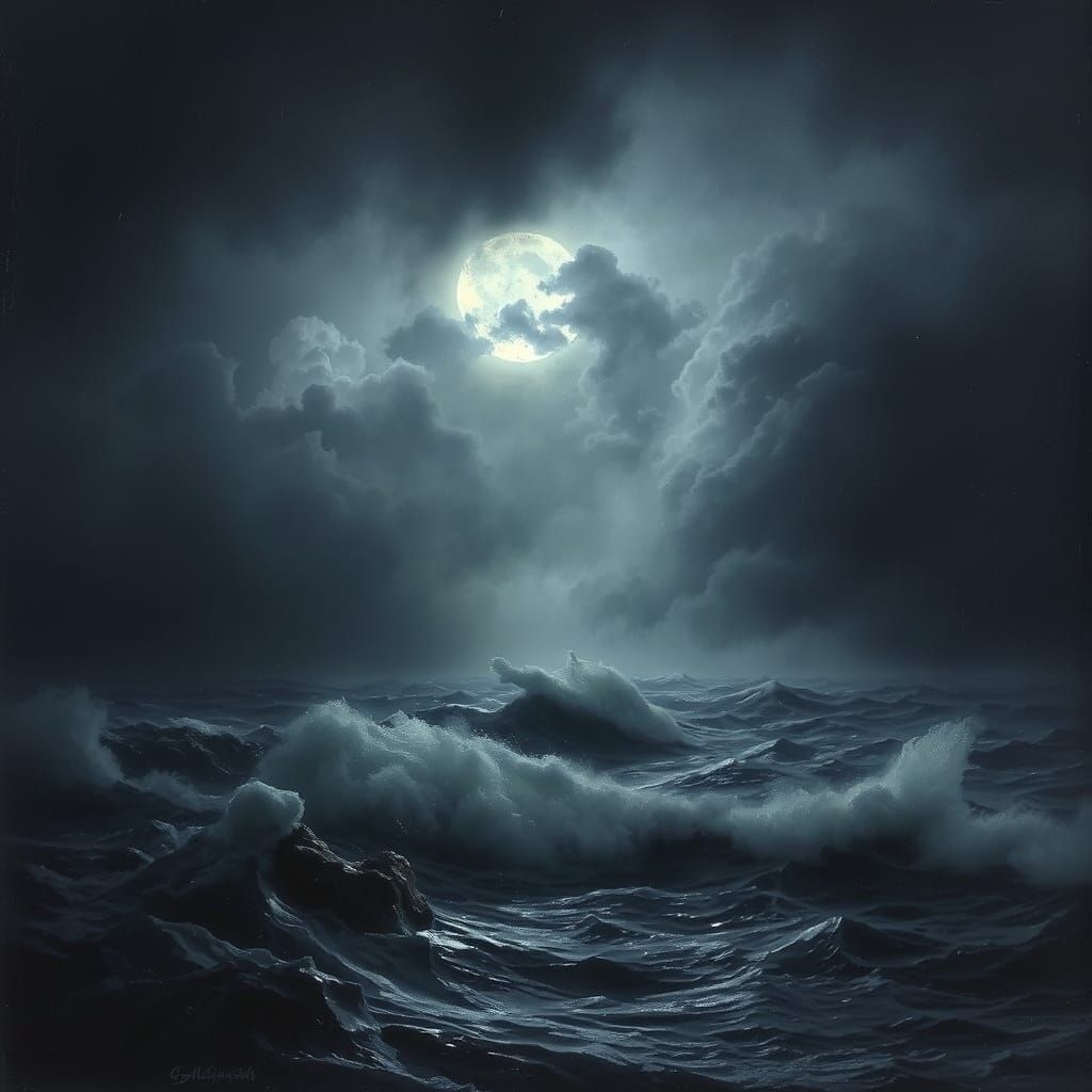 Stormy Jutland Coast at Night: Dark Fantasy Seascape