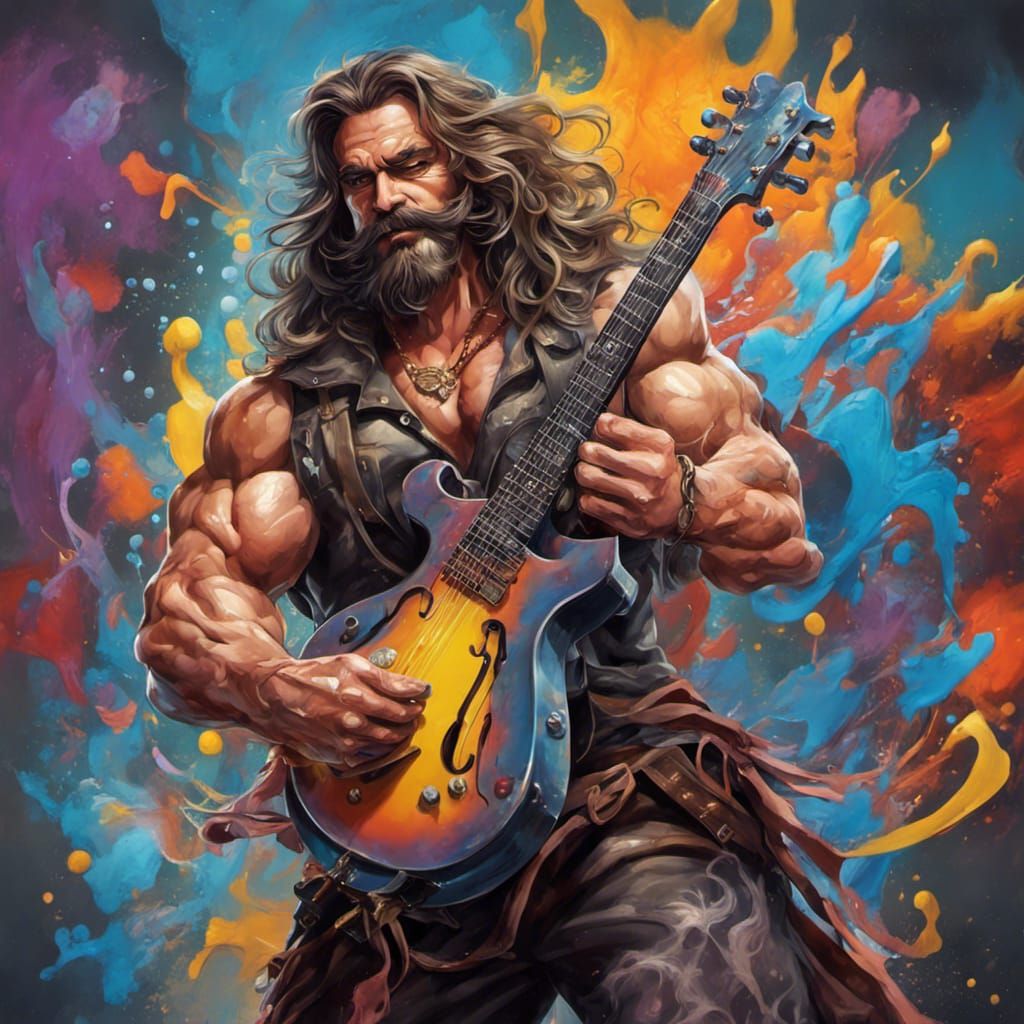 Fantasy Bard with Muscles in Graffiti Art Style