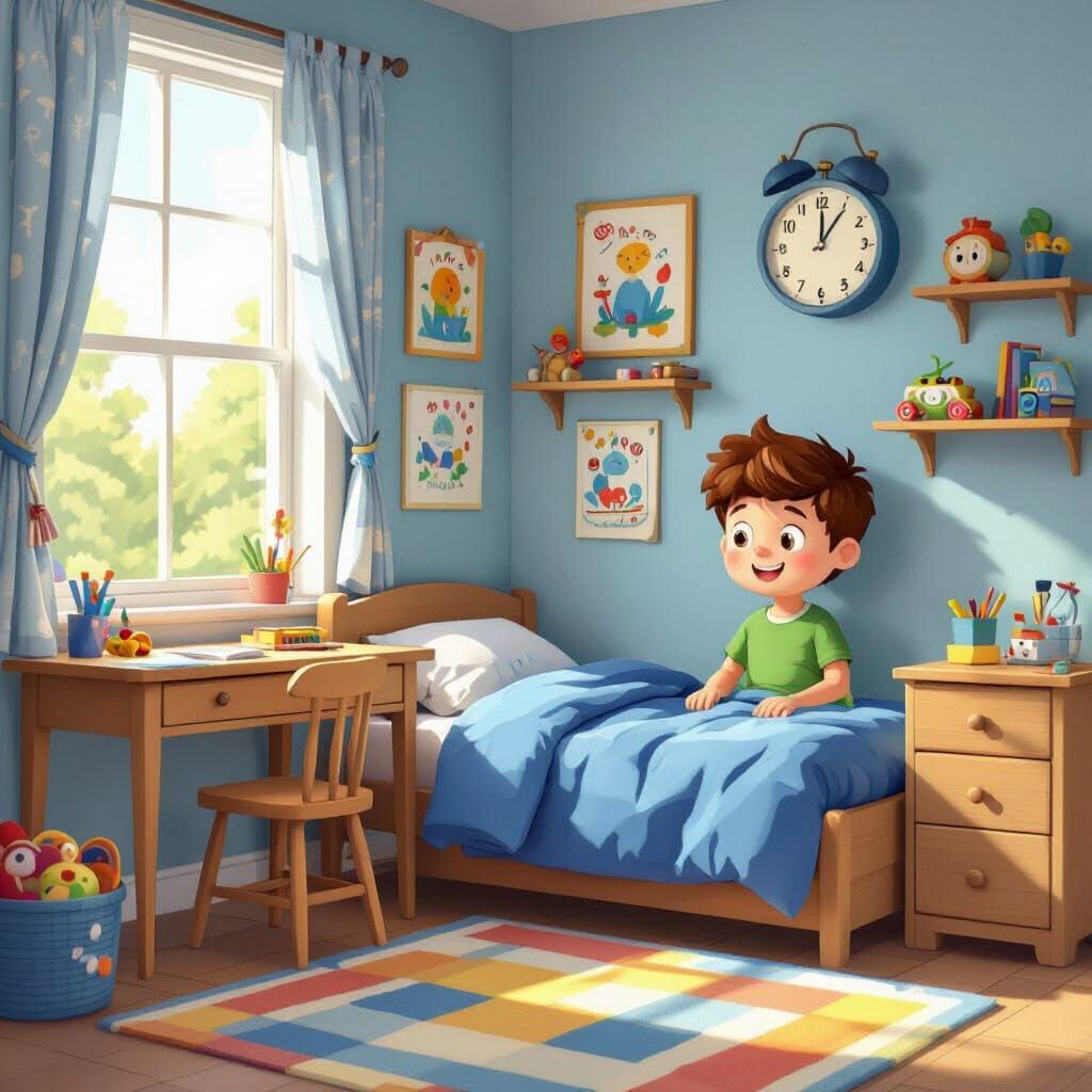 Cheerful Boy's Bedroom in Cartoon Style