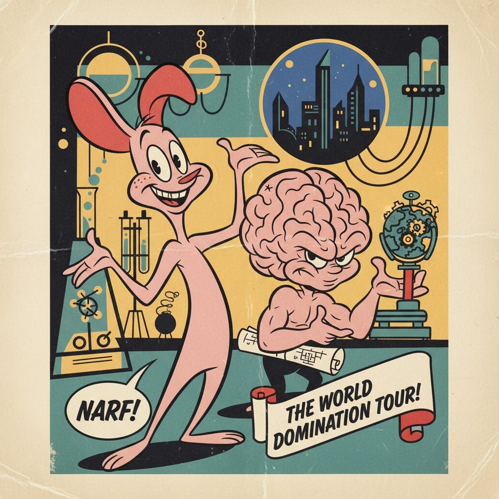 Pinky and the Brain Vintage Poster in Mid-Century Animation ...