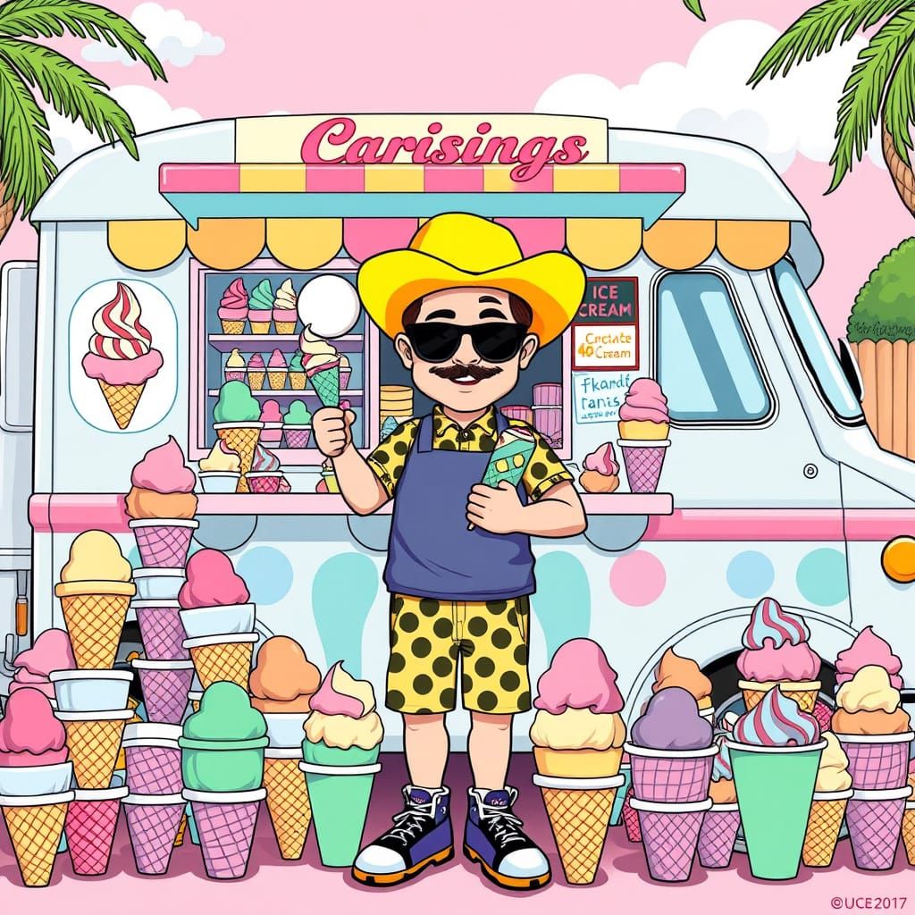 Whimsical Ice Cream Vendor in Pop Surrealist Style