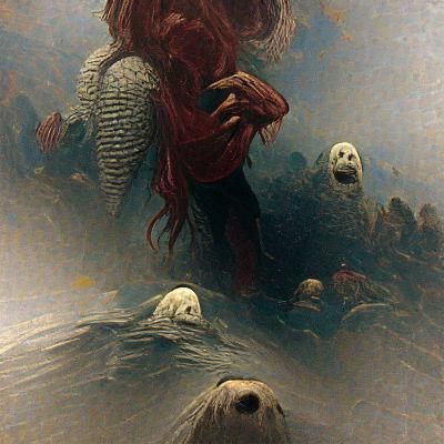 Menacing Horror Image in Engraving Style