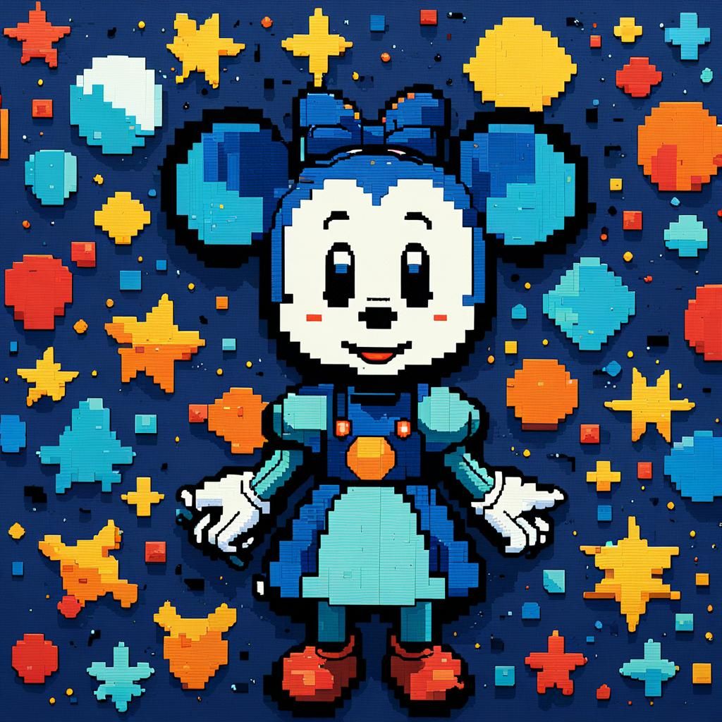 Disney Characters in Abstract Pixel Art Style