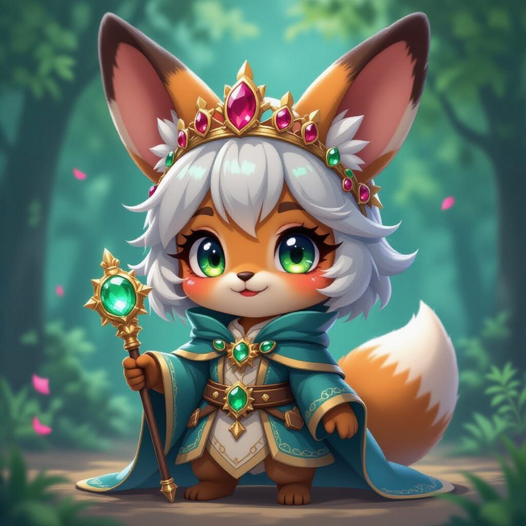 Whimsical Naive-Style Rabbit with Crown and Scepter