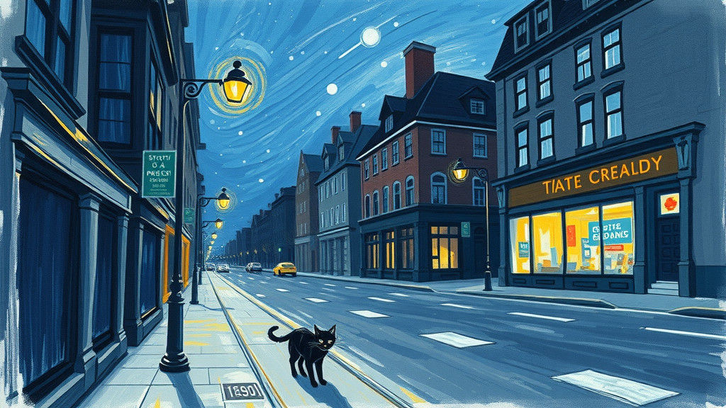 Nighttime City Street Scene as Crayon Doodle