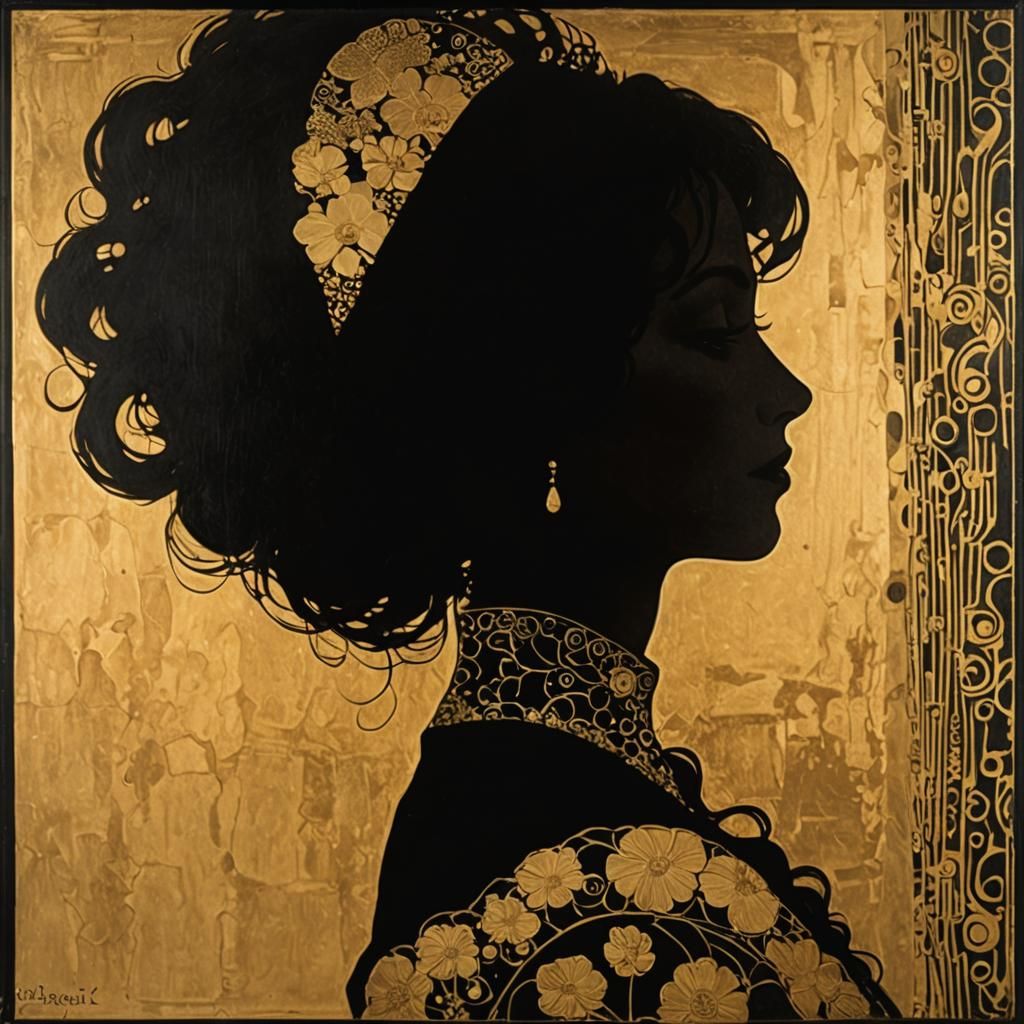 Silhouette Profile in Art Nouveau Style