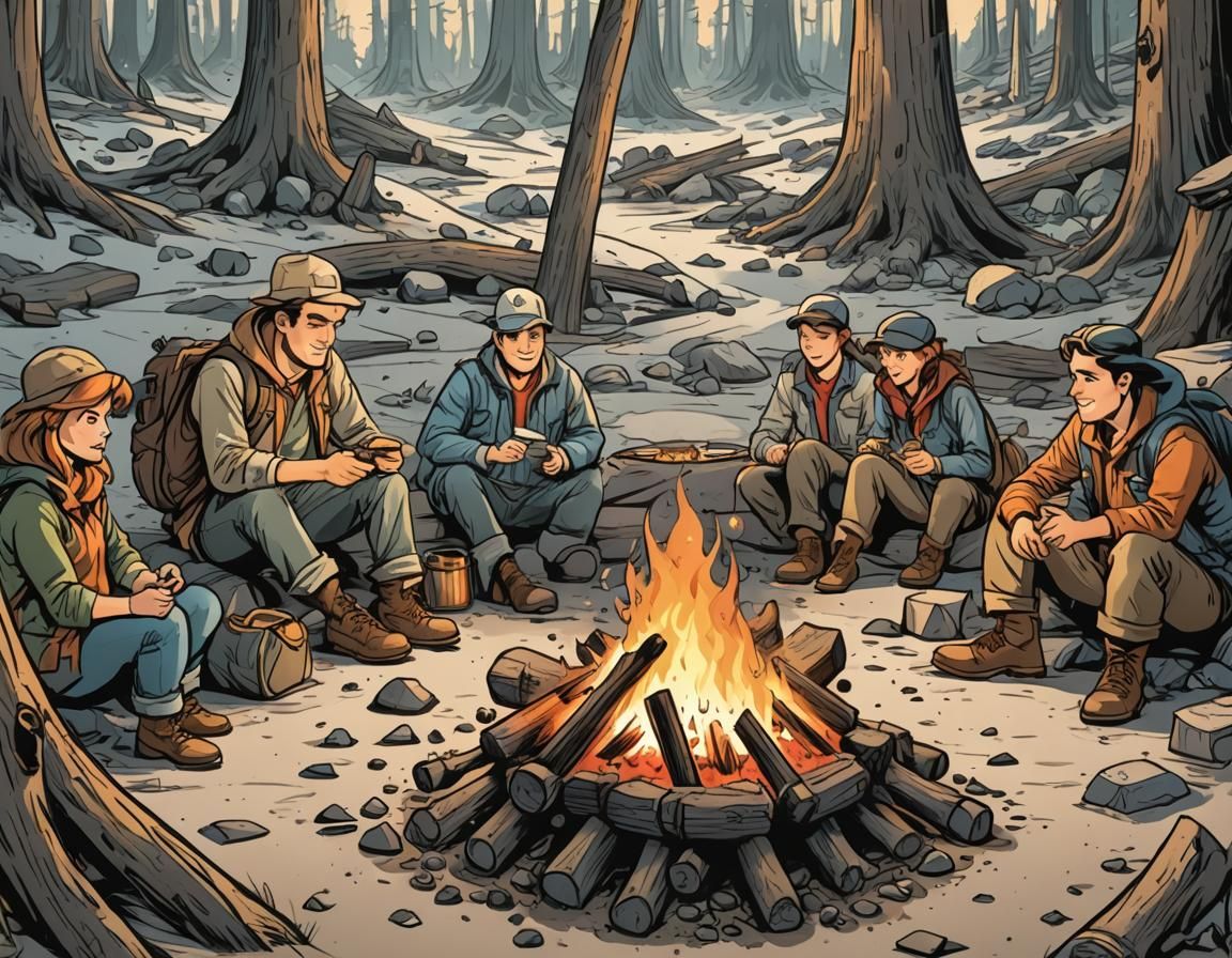 Hyperdetailed Campfire in Cartoon Storybook Style