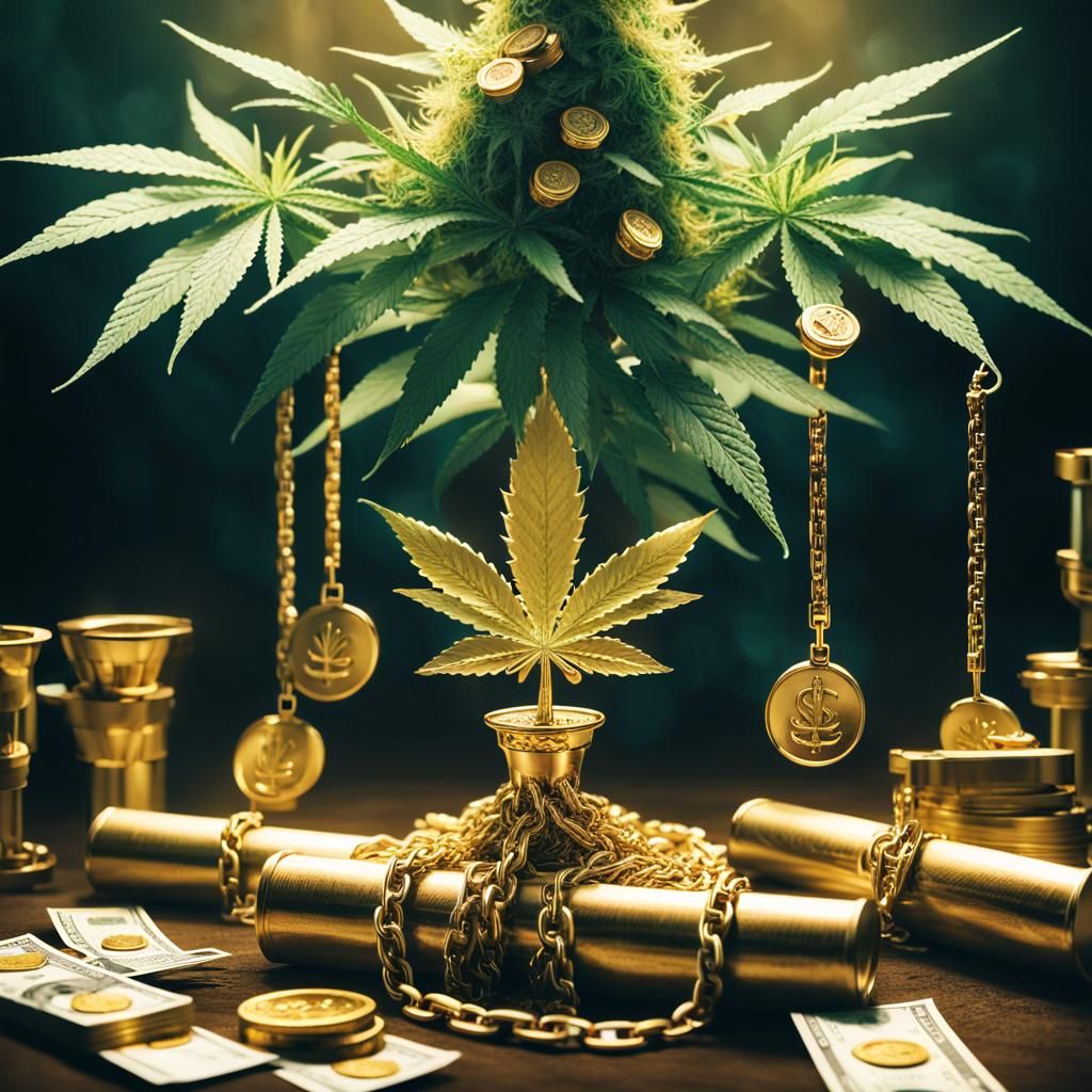 Marijuana Tree with Golden Crown and Jewels