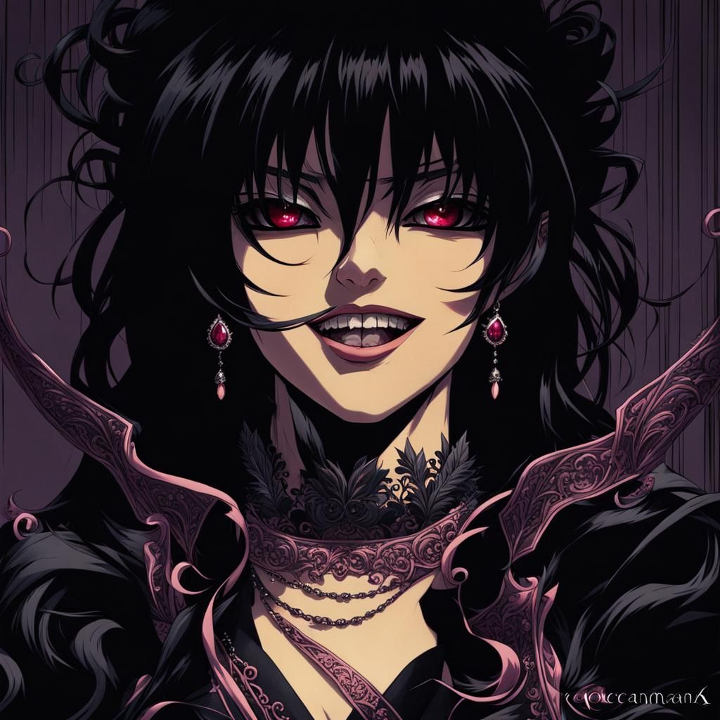 Vampire Girl with Pink Eyes in Manga Style