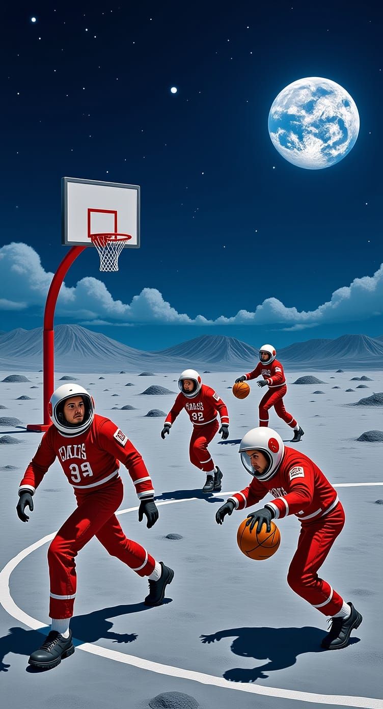 Basketball on the Moon: A Surreal Apollo-Era Game