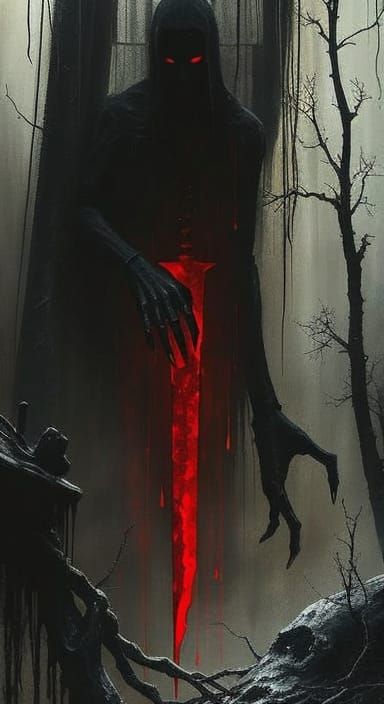 Sinister Cut: Gothic Art Nouveau Horror with Knife