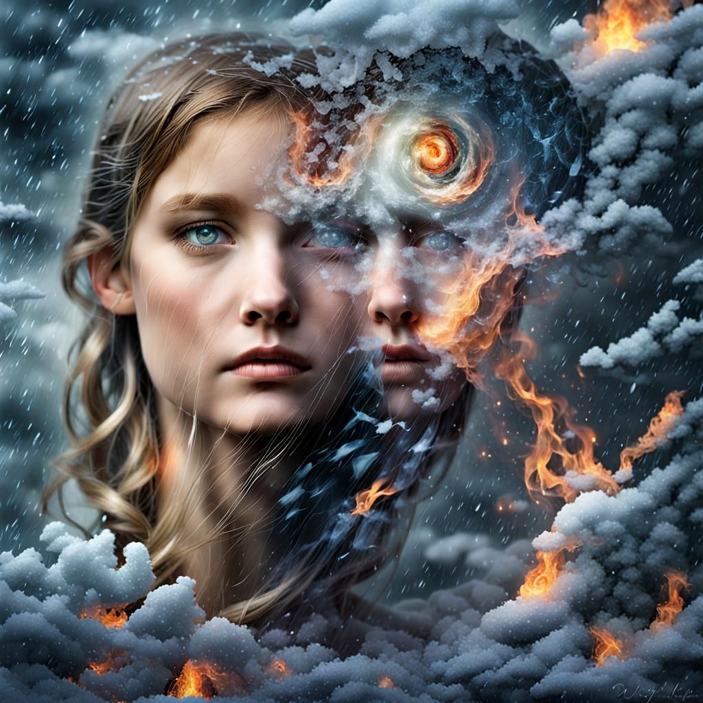 Layered Images: Journey Through Storm and Flame