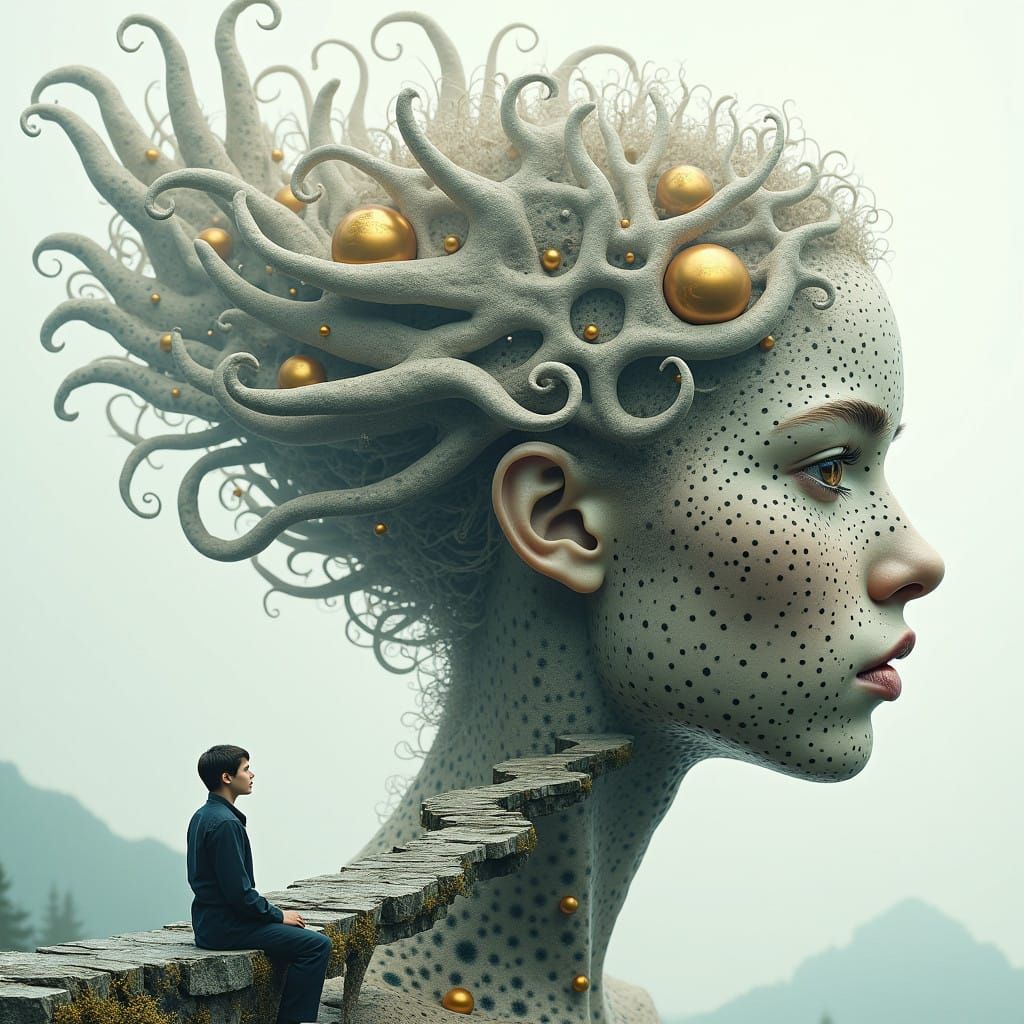 Fractal Portrait with Lattice Skin and Hands