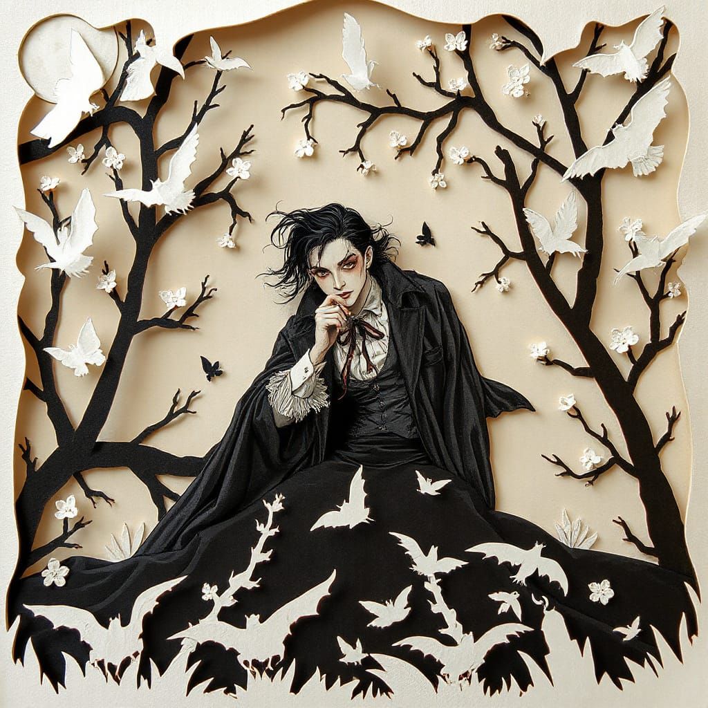 Elegant Vampire Hunt in Dreamlike Paper Art Style