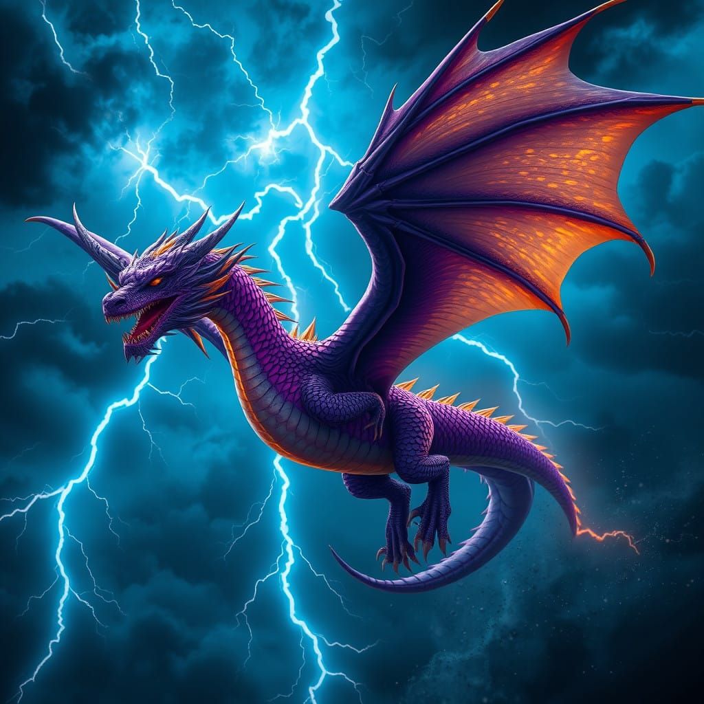 Regal Purple Dragon Soars Through Turbulent Storm in Hyper-R...