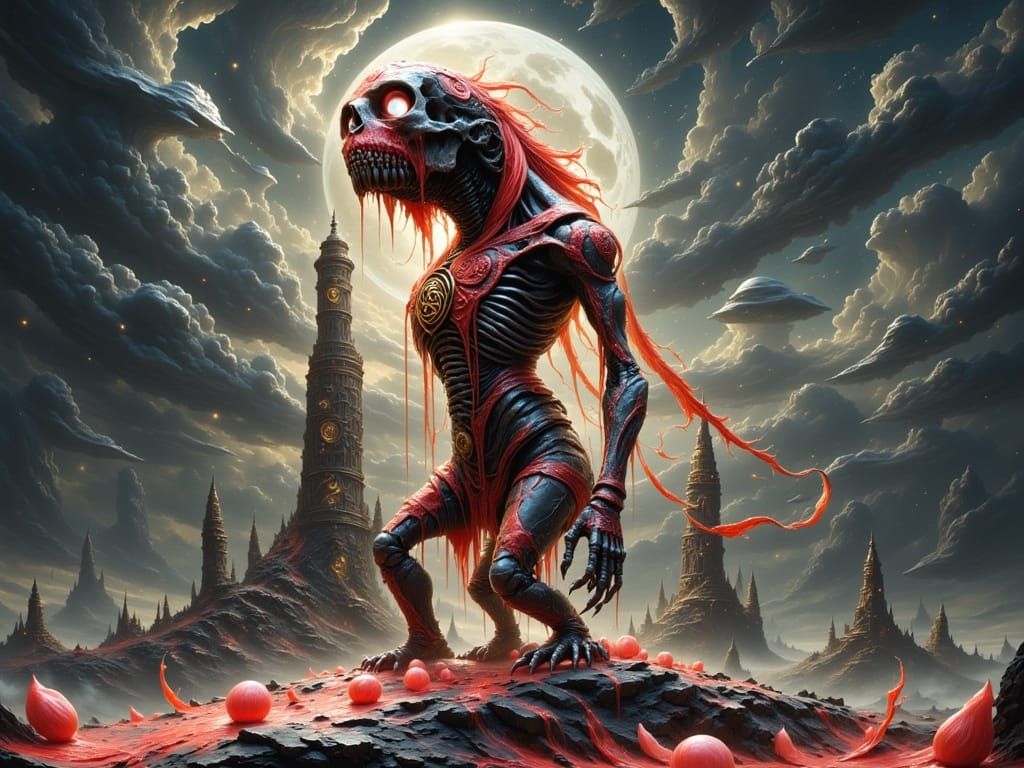 Candy Golem Portrait Beside Galactic Lighthouse