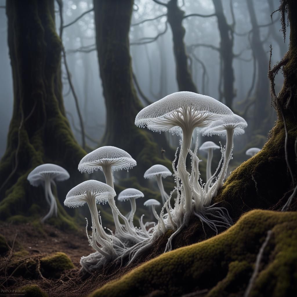 Ethereal Fungal Growth in Ancient Ruins