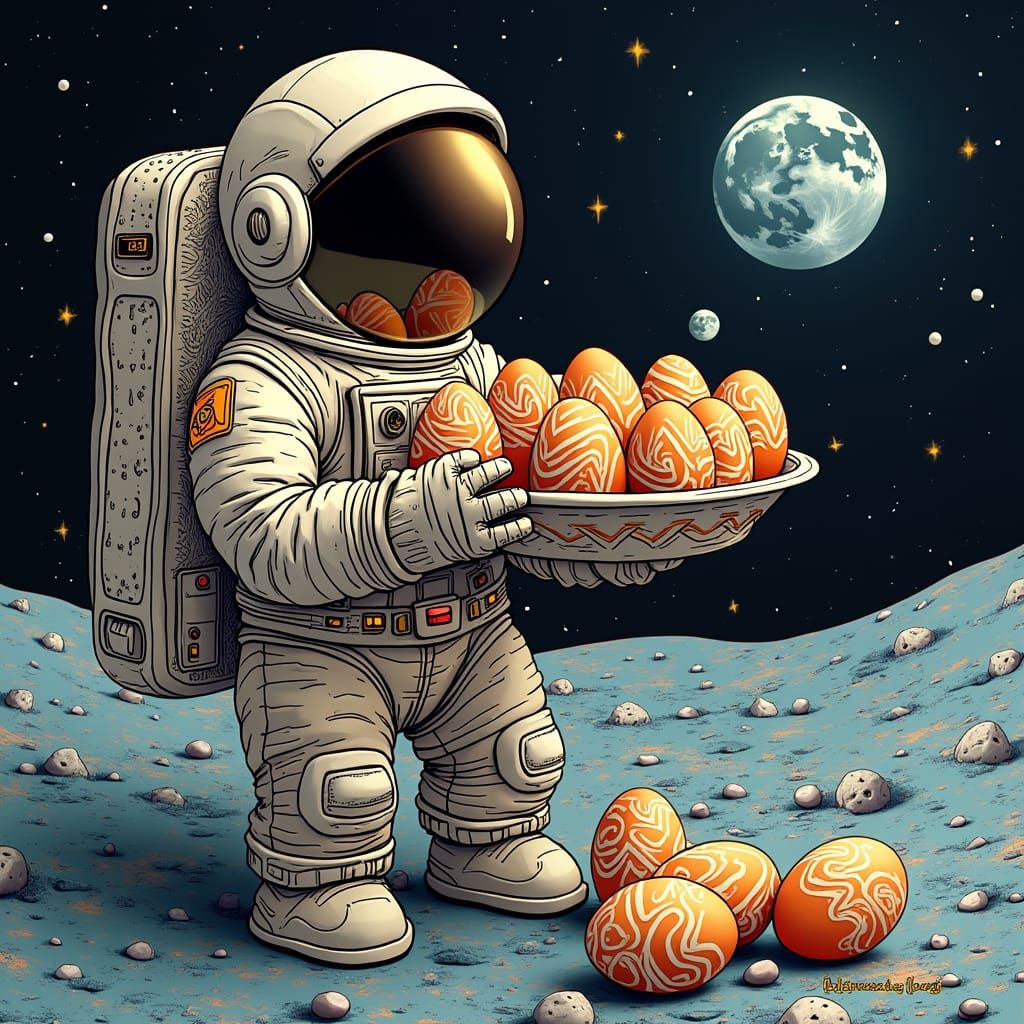 Luna Bunny Astronaut Holds Easter Basket