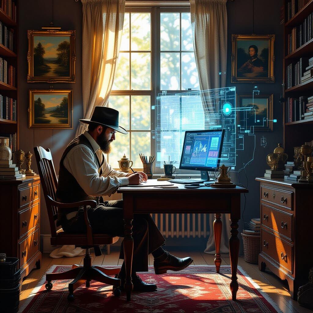 Writer's Dichotomy: Oil Painting Meets Hyperrealism