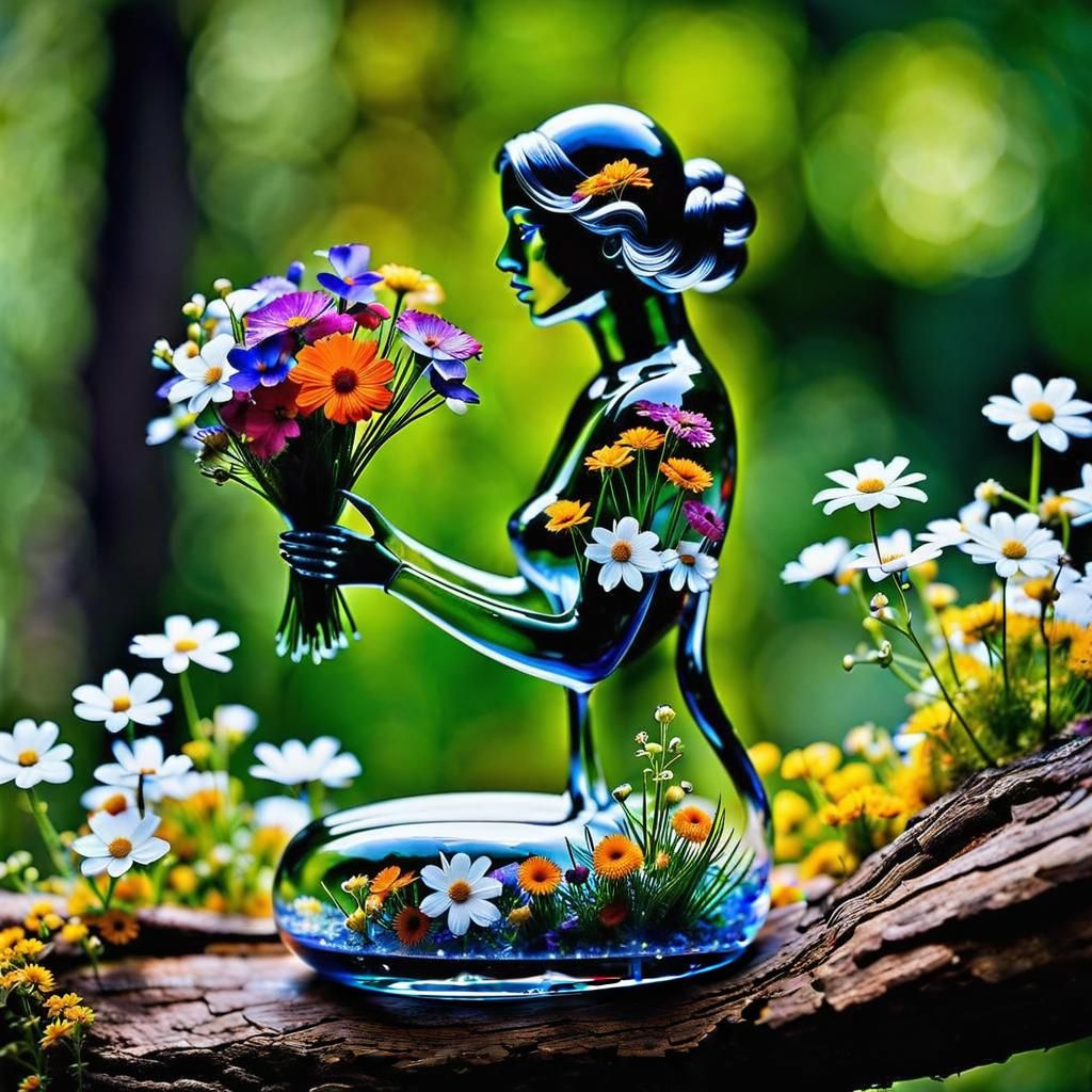 Glass Woman Filled with Flowers