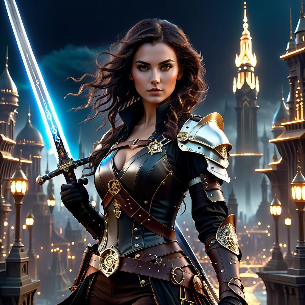 Steampunk Swordsmaiden in Wild West Setting