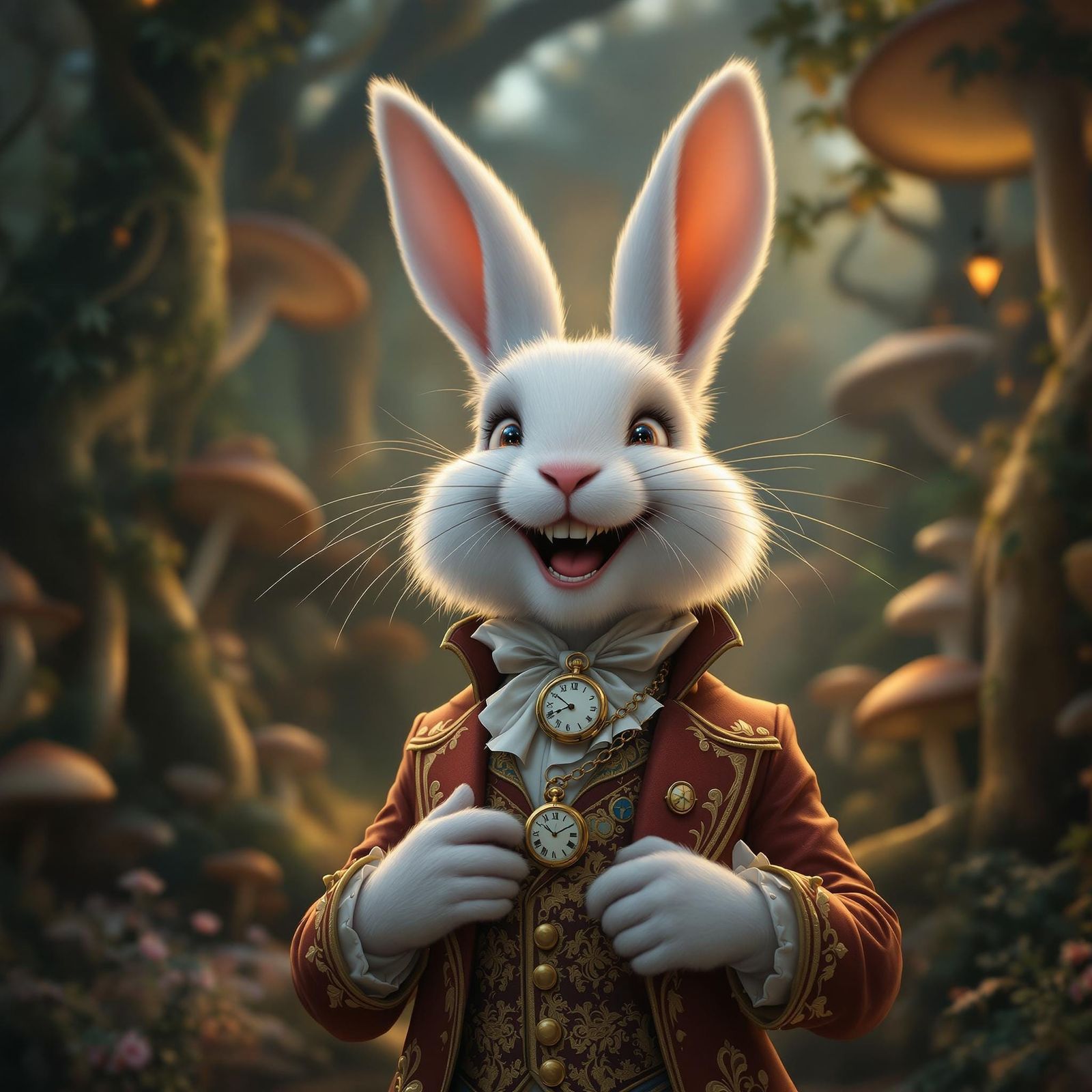 Joyful White Rabbit in Wonderland, Digital Painting