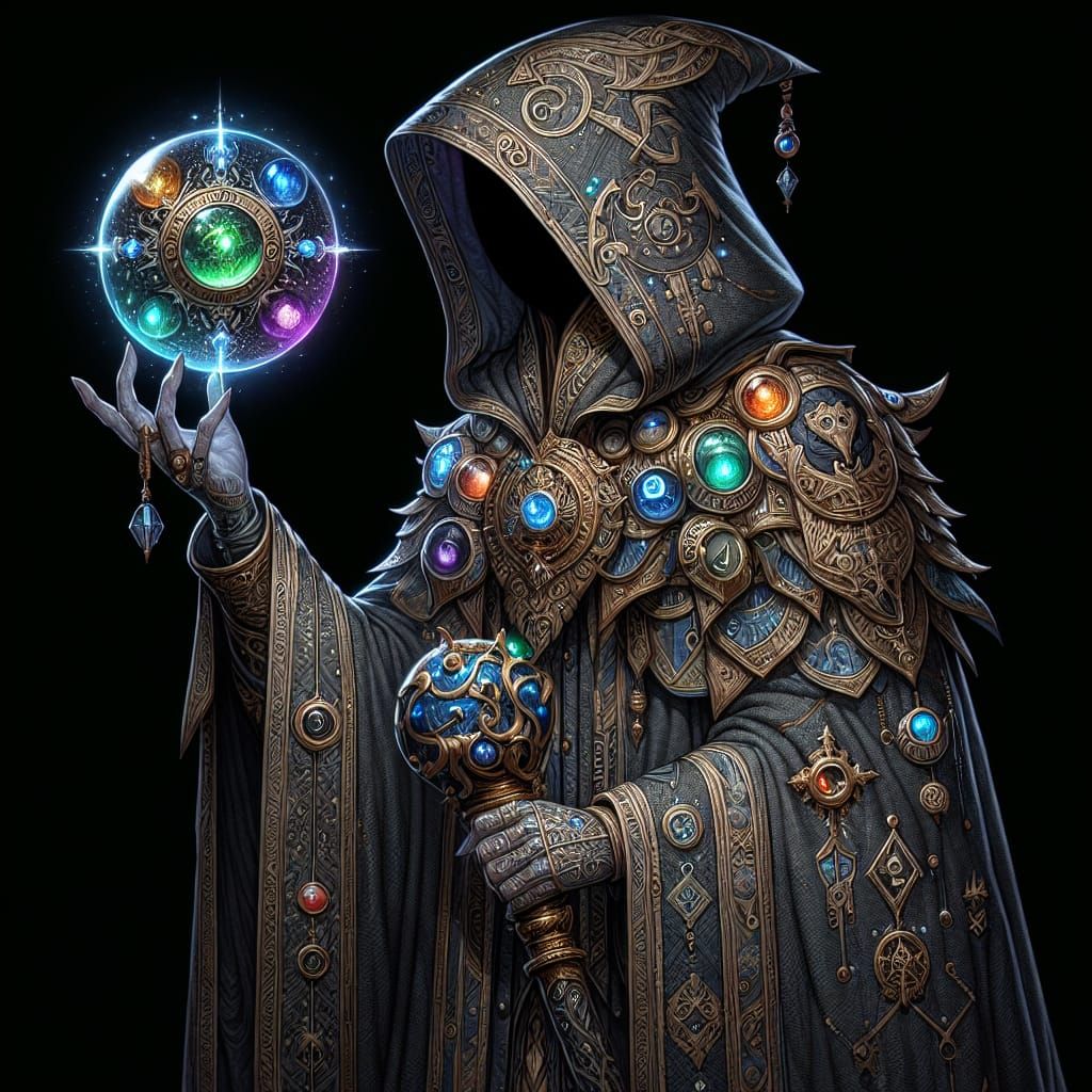 Illusionist RPG Character with Crystal Orb and Staff