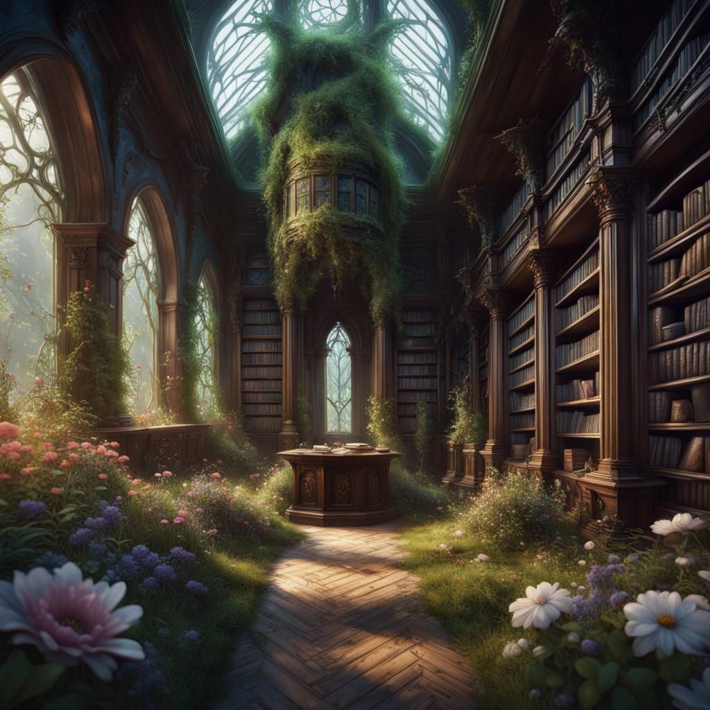 Overgrown Library: A Fantastical Matte Painting