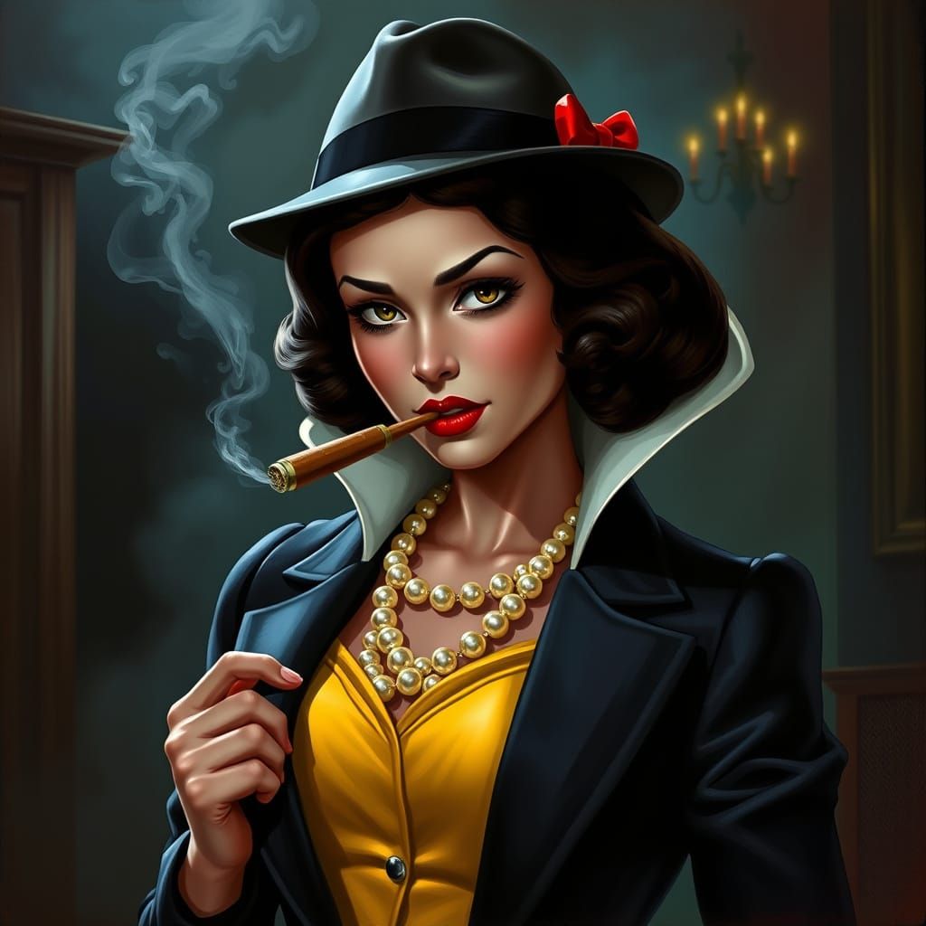 Snow White as a 1940s Mafia Boss in Film Noir Style