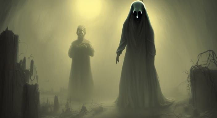 Eerie Glowing Ghost in Haunted House, Detailed Fantasy Art