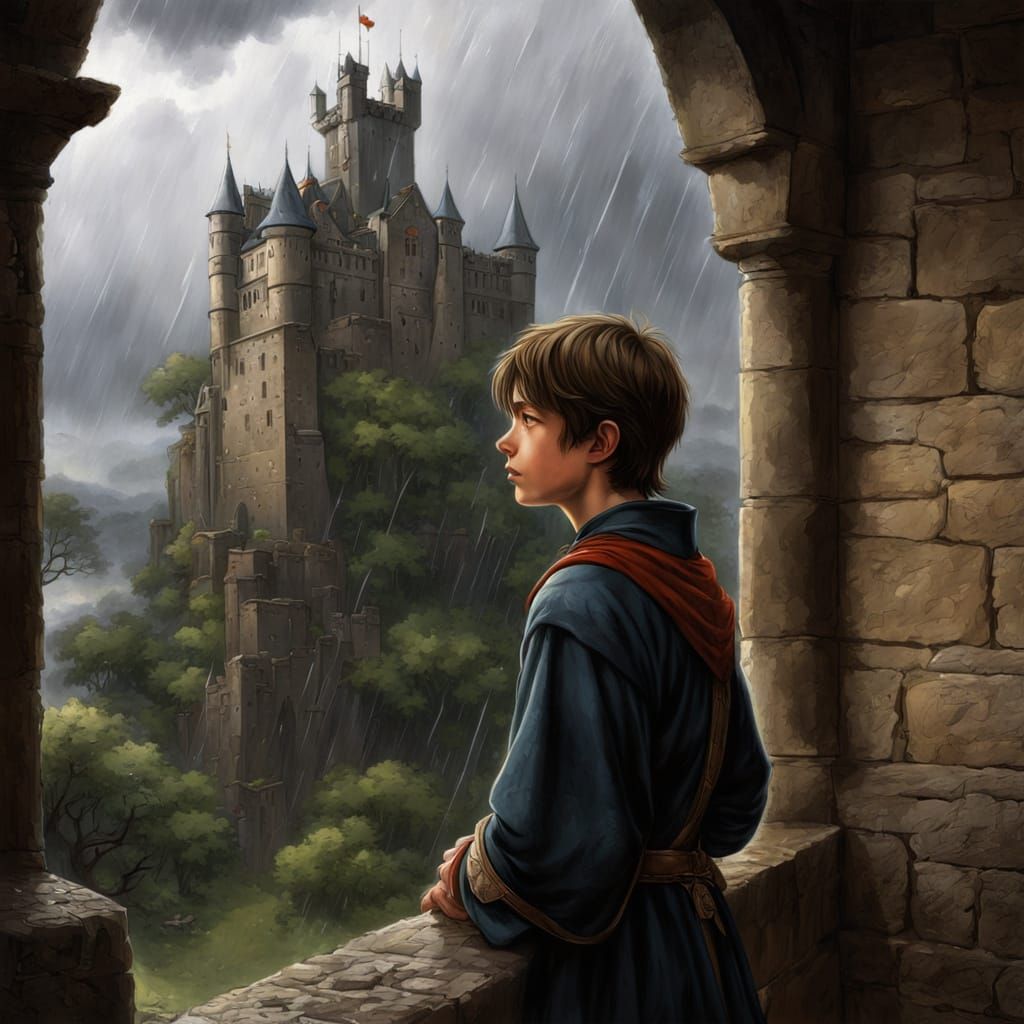 Ethereal Medieval Scene in Chiaroscuro Style