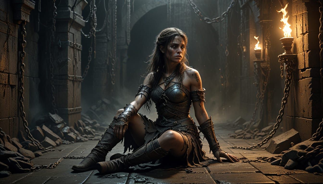 Grim Dark Princess in Dungeon Chains