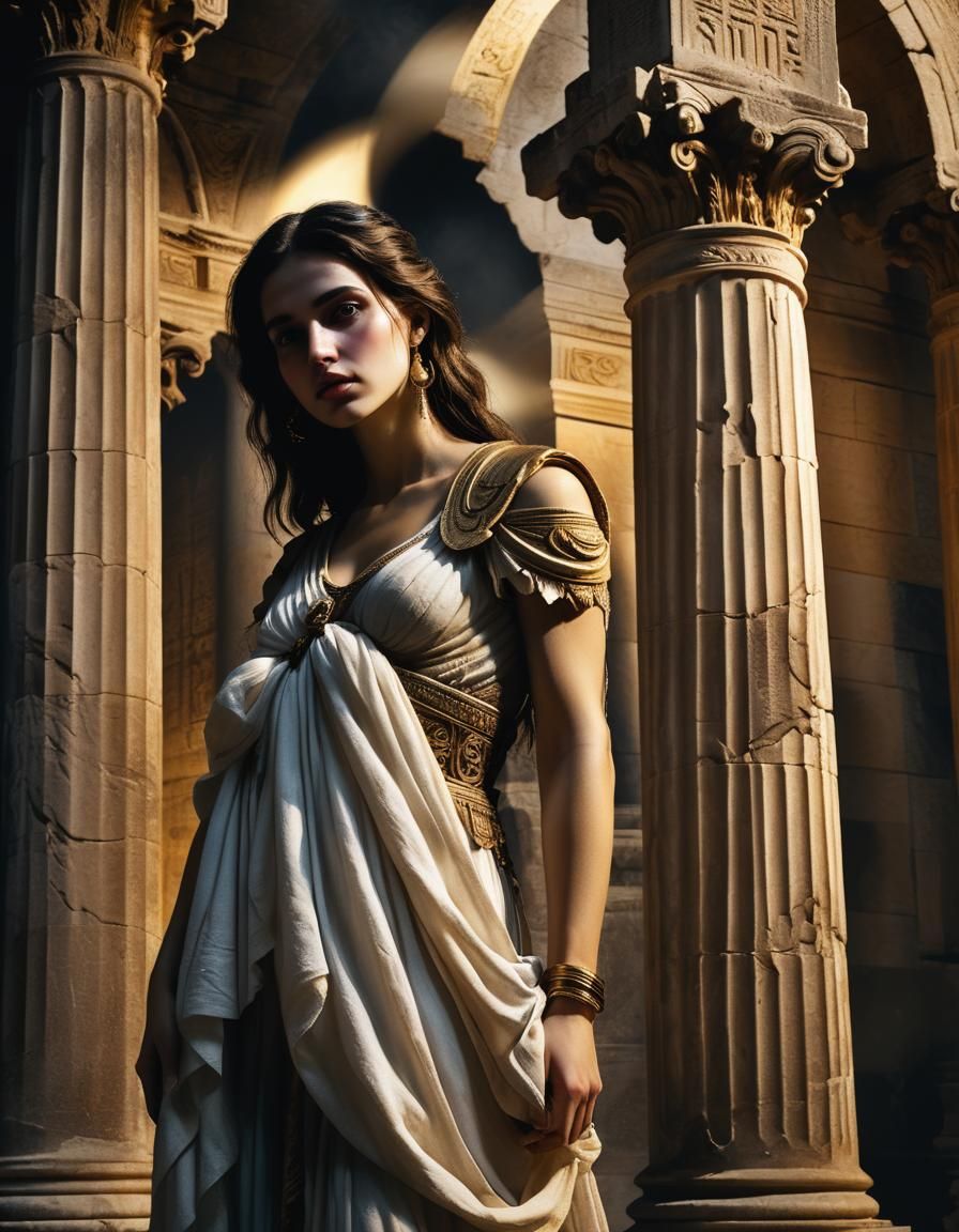 Gothic Greek Beauty in Ancient Temple