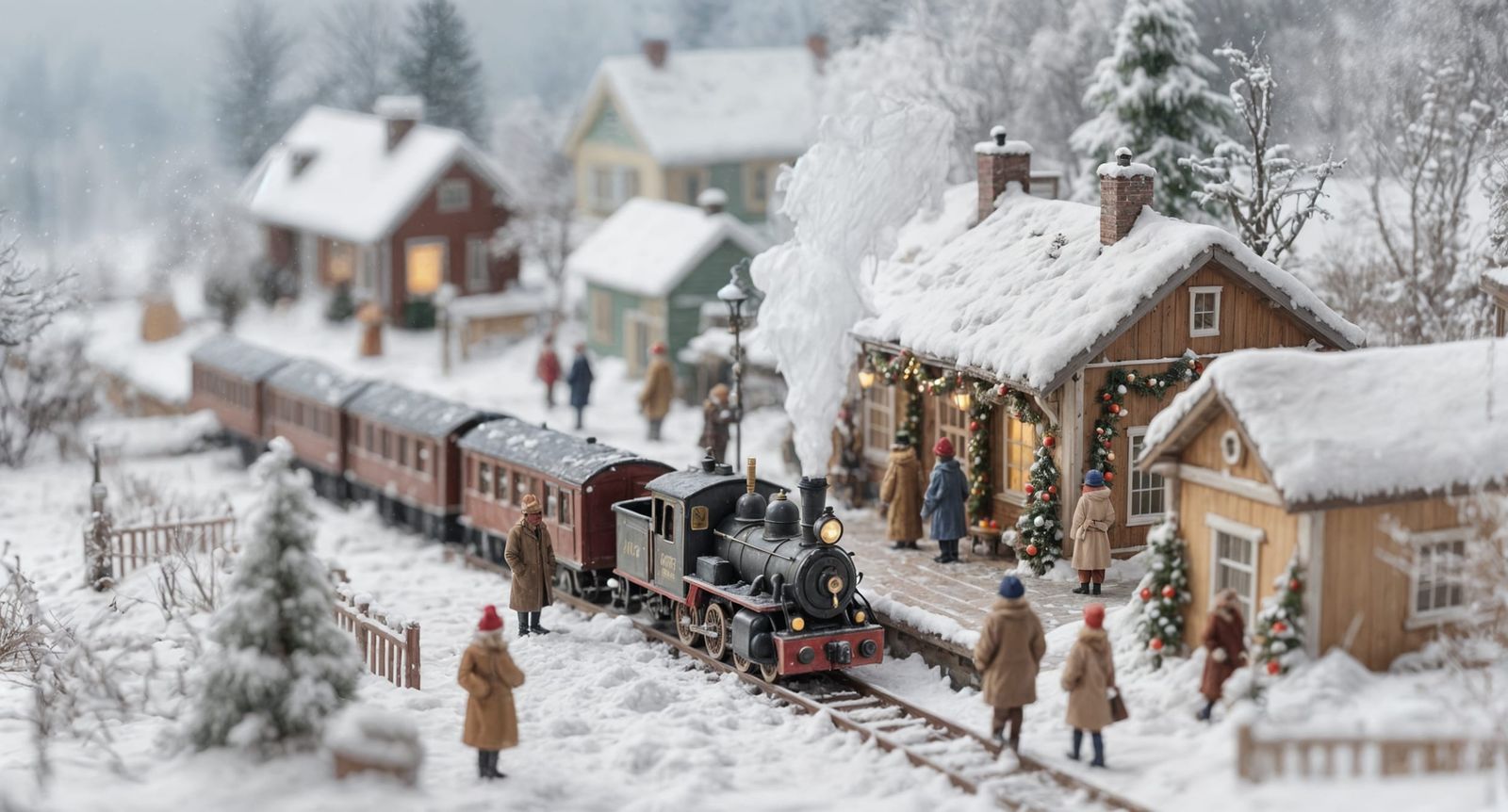 Winter Village Railroad Station in Tilt-Shift Photography