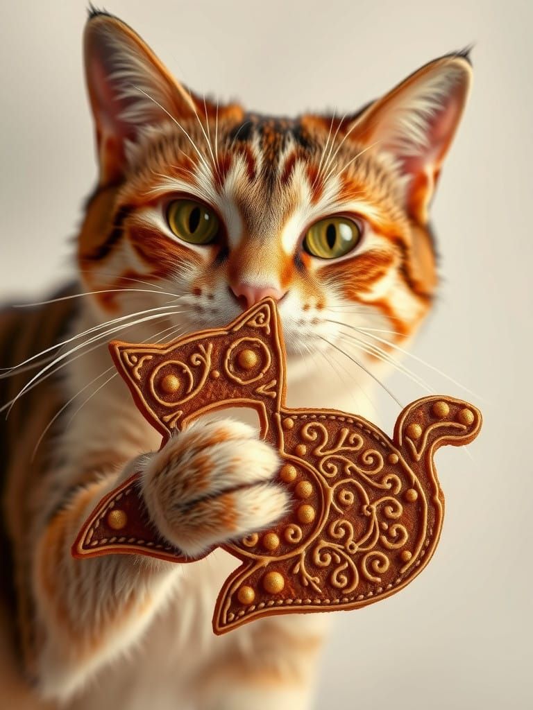 Feline Mischief with Gingerbread Treat in Luxury Setting