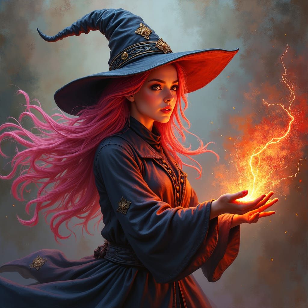 Vibrant Witch Portrait in Oil Painting Style