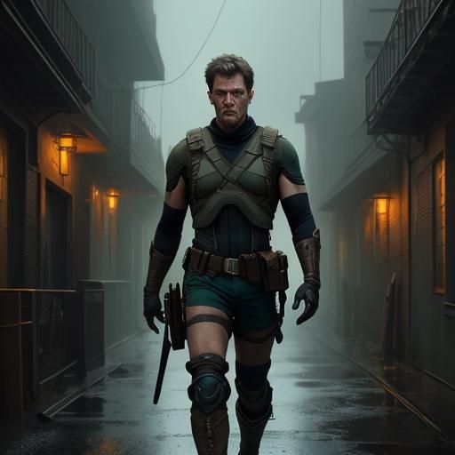 Action Hero in Dim Alleyway: Gritty Realism