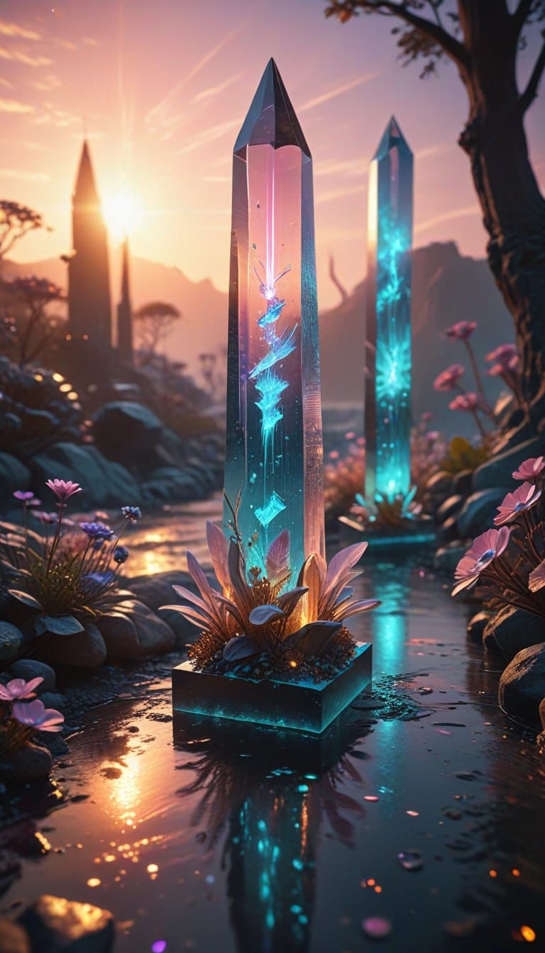 Surreal Crystal Metropolis Radiates Eternal Sunrise Hues