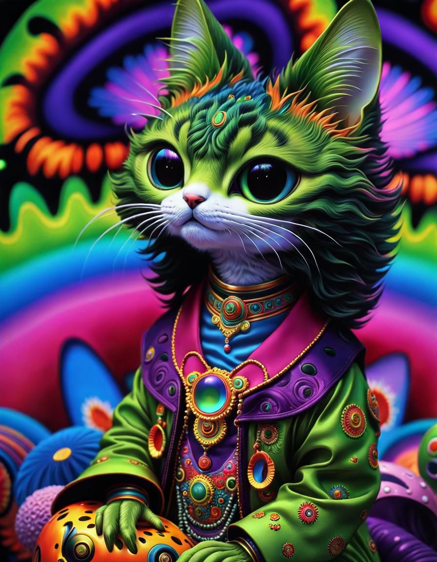 Psychedelic Alien Cat in Louis Wain Style