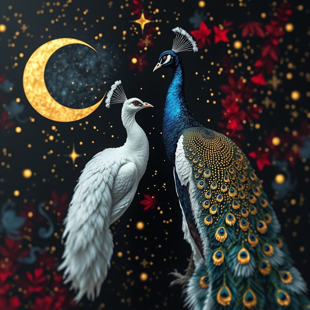 Ethereal Peacocks Amidst Cosmic Luxury
